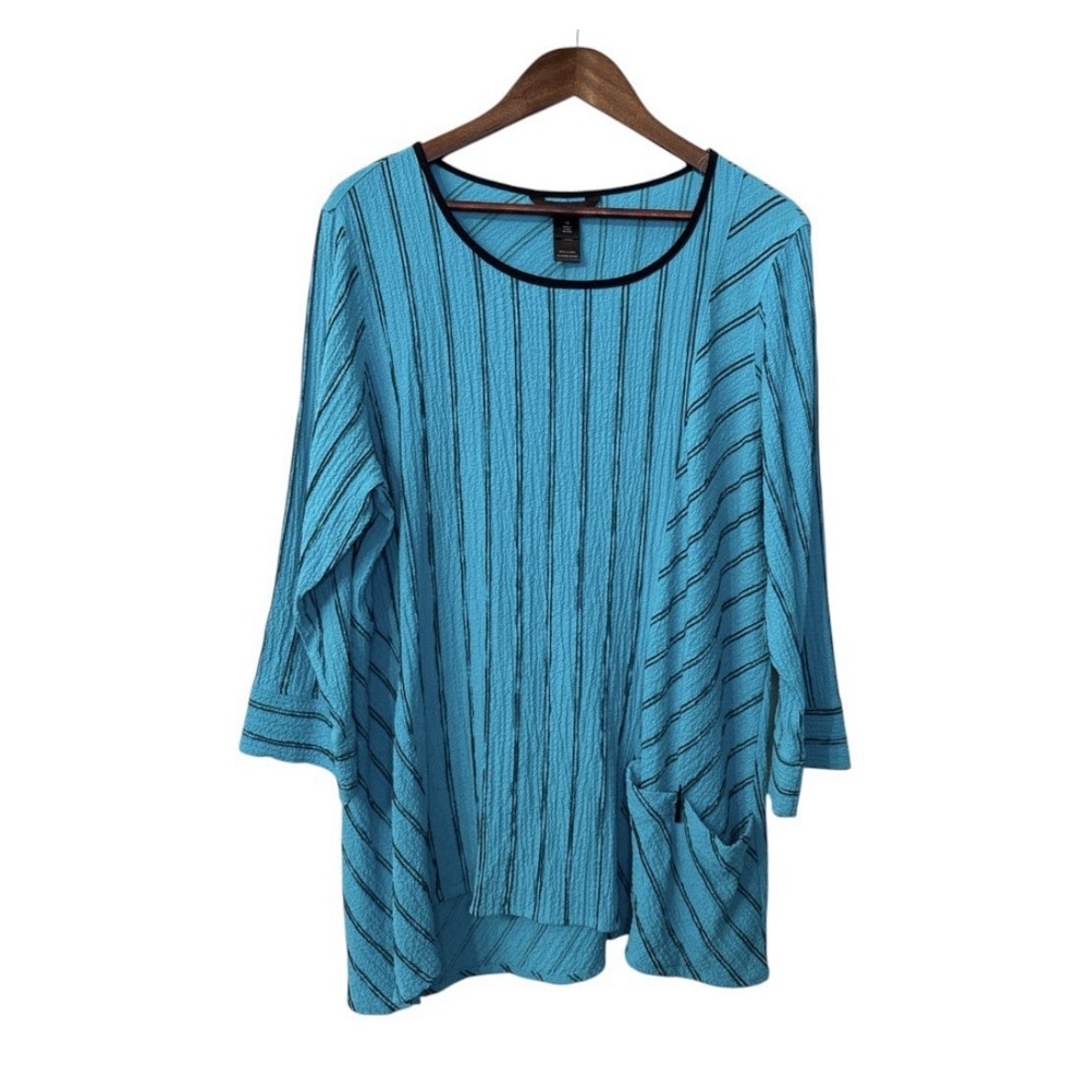 Ali Miles blouse women's 1X striped textured crepe pocket lagenlook boho artsy